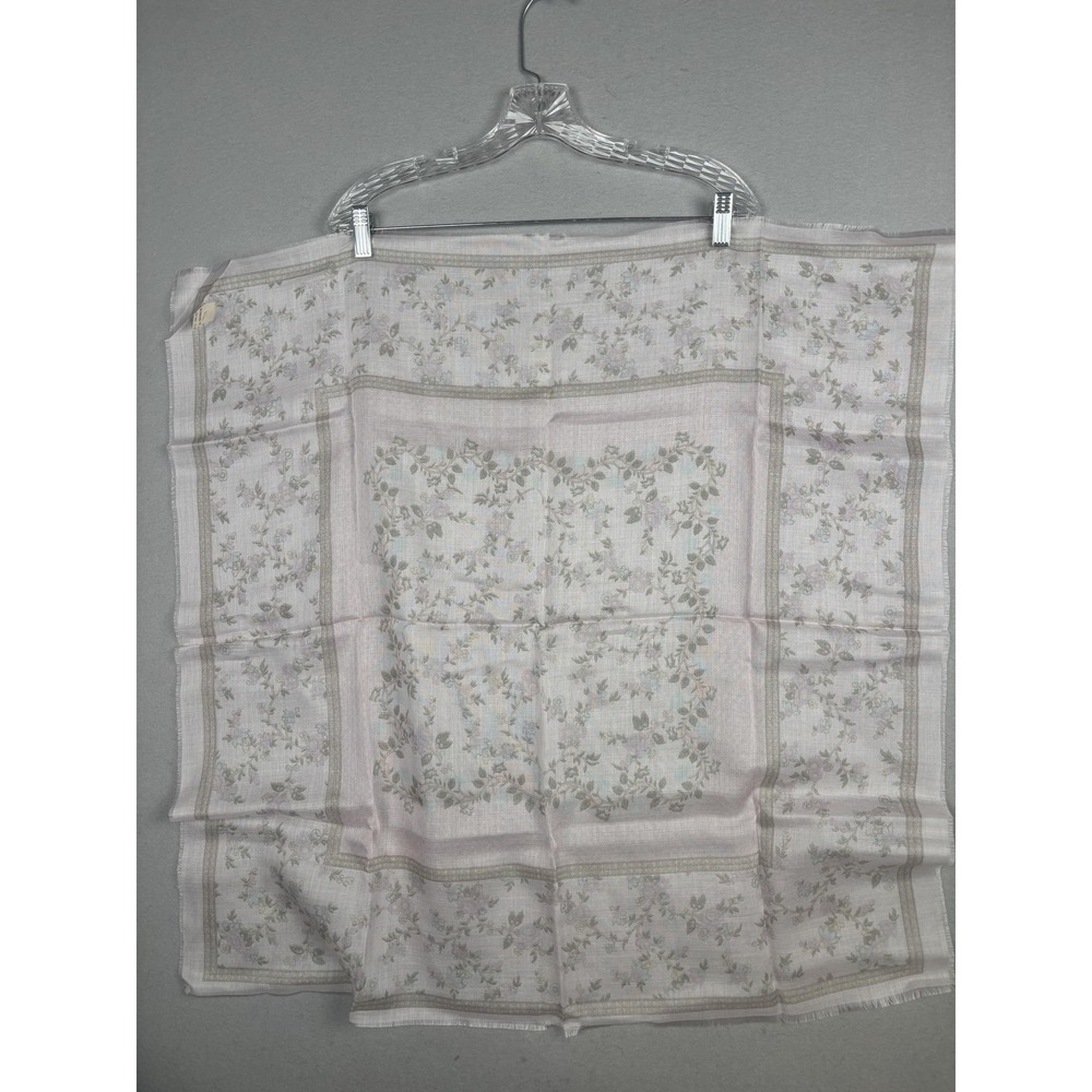 Floral Chiffon Scarf Womens One Size Pink Square Fringe Lightweight Wrap Spring
